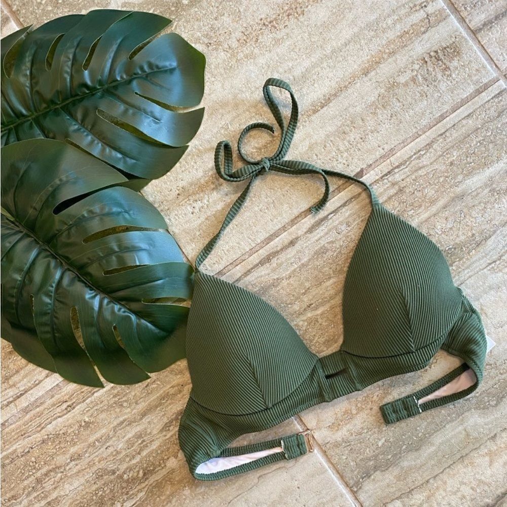 Women's Lightly Lined Ribbed Long Line Triangle Bikini Top - Shade & Shore 34B
